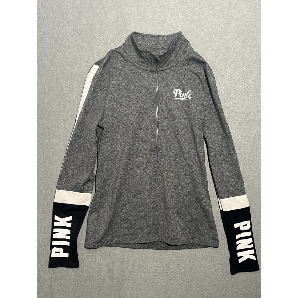 PINK‎ Victoria's Secret Ultimate 1/4 Zip Pullover Top Women's Gray Black White S